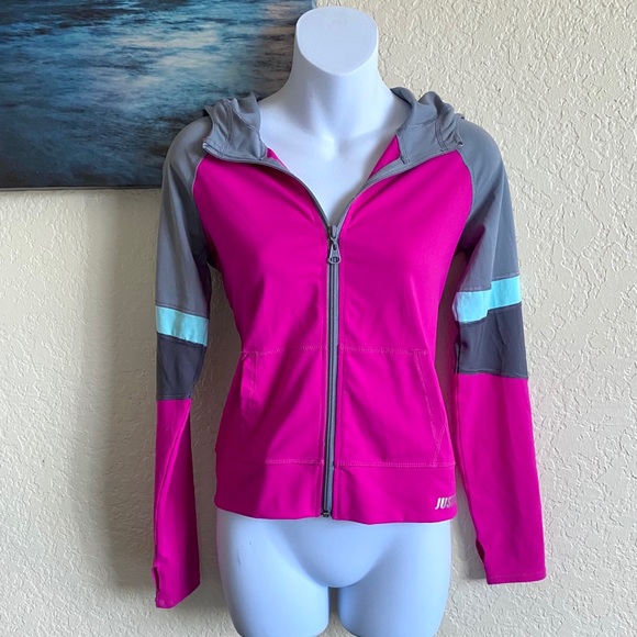 Hoodie Jacket Front Zip Gray Pink Women's - Picture 4 of 16